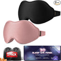 Sleep Mask for Lash Extensions - Blackout Eye Cover, 3D Contoured Sleeping Mask for Side Sleeper, Soft Memory Foam, Eye Masks for Travel, Airplane, Night(Cloud Black, Cloud Pink)