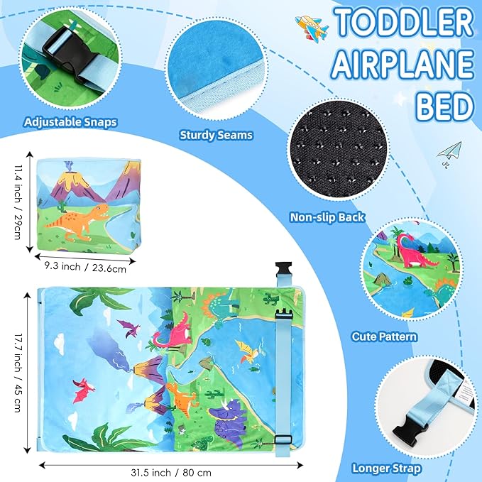 Gocozy Toddler Airplane Bed with Blanket, Airplane Seat Extender for Kids, Travel Essentials for Kids, Dinosaur