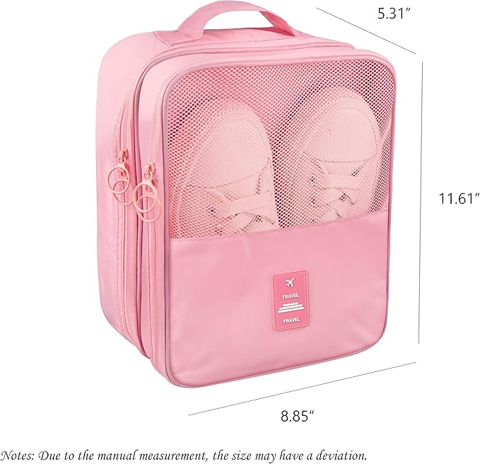 Travel Shoe Bag - Waterproof Shoe Organizer Holds 3 Pairs, Packing Cube for Suitcase Travel and Daily Use Storage Pouch with Handle (Pink)