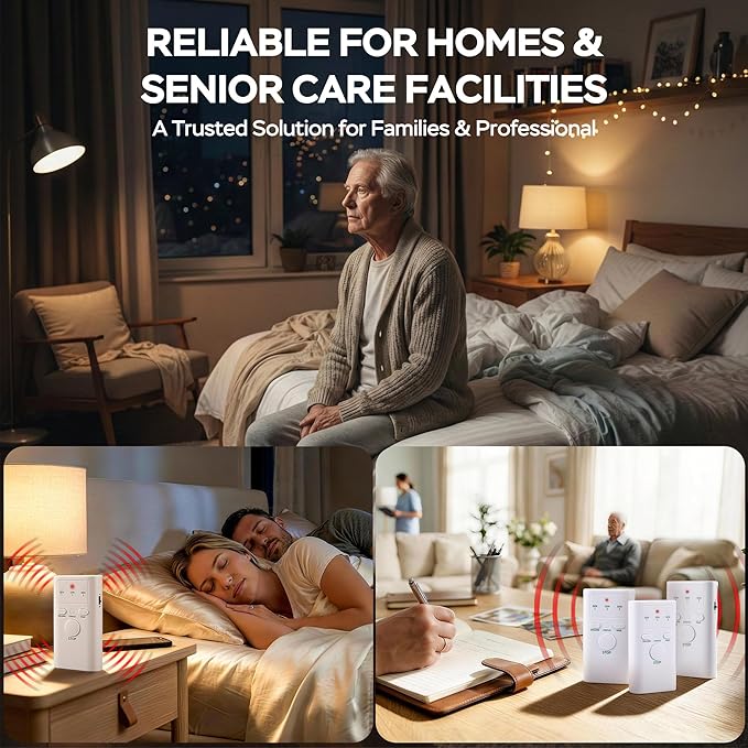 Wireless Bed Alarm for Elderly Dementia Patients - Large & Wide Under-Mattress Sensor Pad with Pager, Early & Exit Alert Modes, Fits All Thick and Thin Mattresses, Effectively Reduces False Alarms