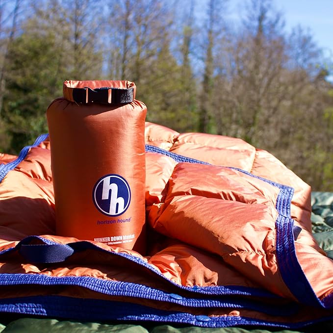 Horizon Hound Down Camping Blanket 650 Fill Power - Ultralight Backpacking Quilt (1lb 6oz) Warm & Water-Resistant 20D Nylon Shell for Outdoors, Camping, Hiking, Travel, & Stadium - Packable