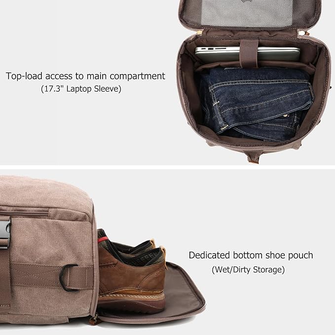 G-FAVOR 40L Travel Backpack, Vintage Canvas Rucksack Convertible Duffel Bag Carry On Backpack Fit for 17.3 Inch Laptop Bag
