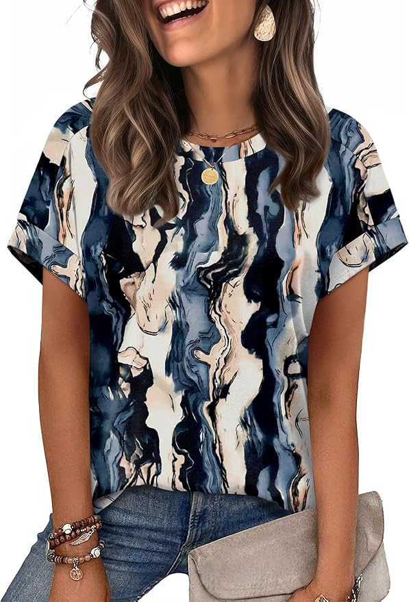 WIHOLL Womens Tops Short Sleeve Shirts Summer Outfits 2026 Spring Dressy Casual Clothes Clothing