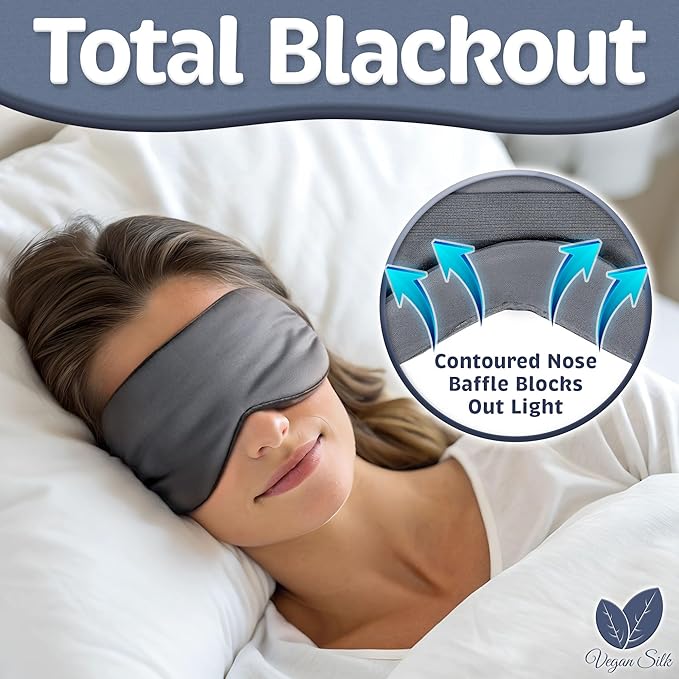 Sleep Mask - Dark Gray, 100% Viscose Derived from Bamboo - Lightweight Eye Mask with Adjustable Strap - Blackout Sleeping Blindfold for Women & Men - Comfortable Light Blocking Eye Cover