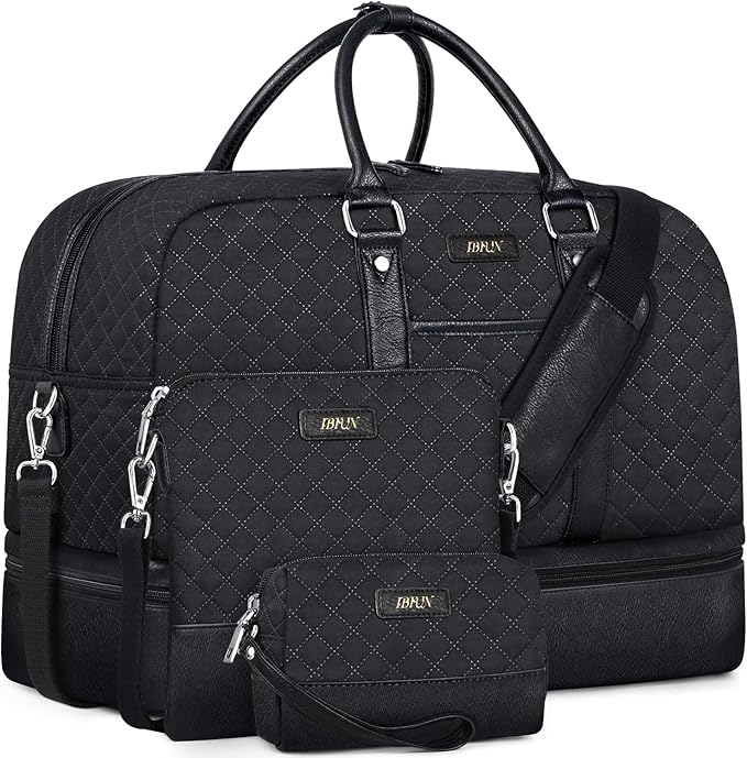 Weekender Bag for Women, Large Overnight Bag Canvas Travel Duffel Bag Carry On Tote with Shoe Compartment 21" 3Pcs Set