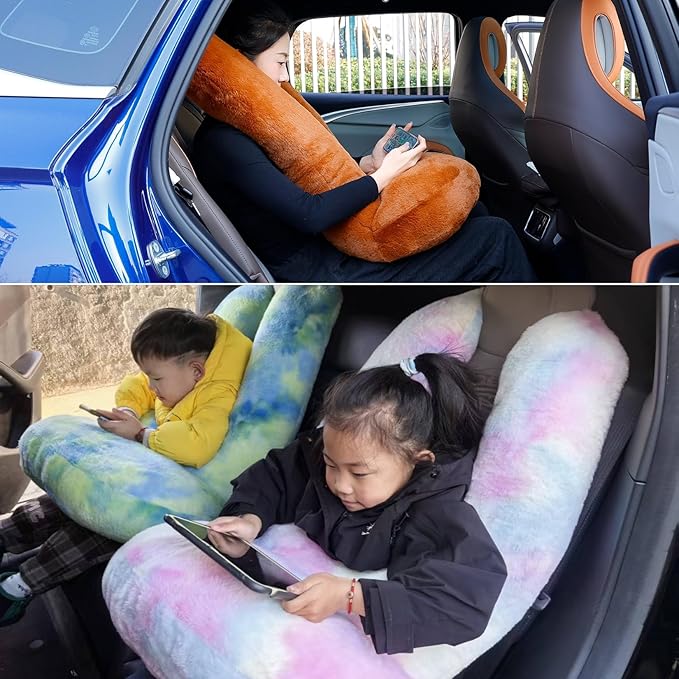 FHSGGP Travel Pillow Car Travel Sleep Support Pillow 2-in-1 Lap Pillow and Car Pillow with Neck and Body Support for Adults and Kids on Long Trips Kids Travel Pillow Colorful Purple