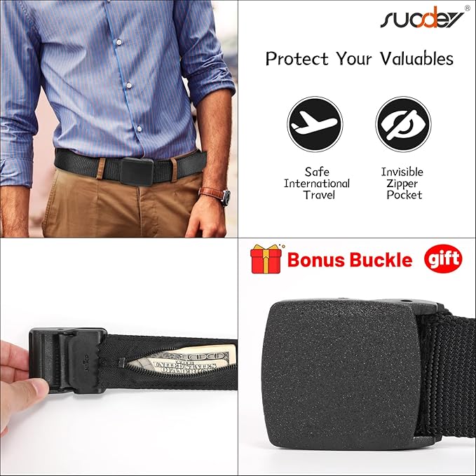 SUOSDEY Travel Money Belt, Nylon Hidden Money Pocket Belt with Plastic Buckle