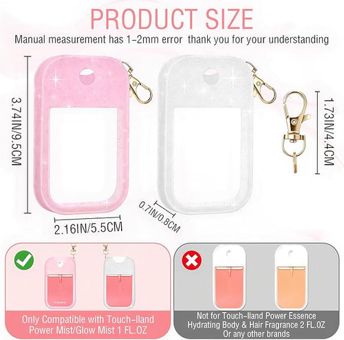 2Pack Silicone Case Compatible with Touch-lland Hand Sanitizer Spray Case,Protective Case with Keychain for 1FL.OZ. Bottle,Secure Fit,Anti-Loss Design for Travel,Office,Daily Use(Sparkling Pink&White)