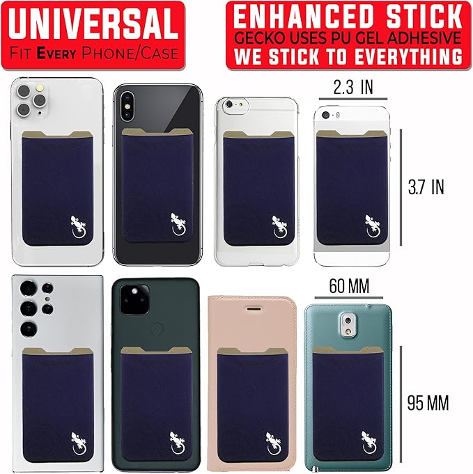 Phone Wallet - Adhesive Card Holder - Cell Phone Pouch - Stick on Lycra Pocket by Gecko - Carry Credit Cards and Cash