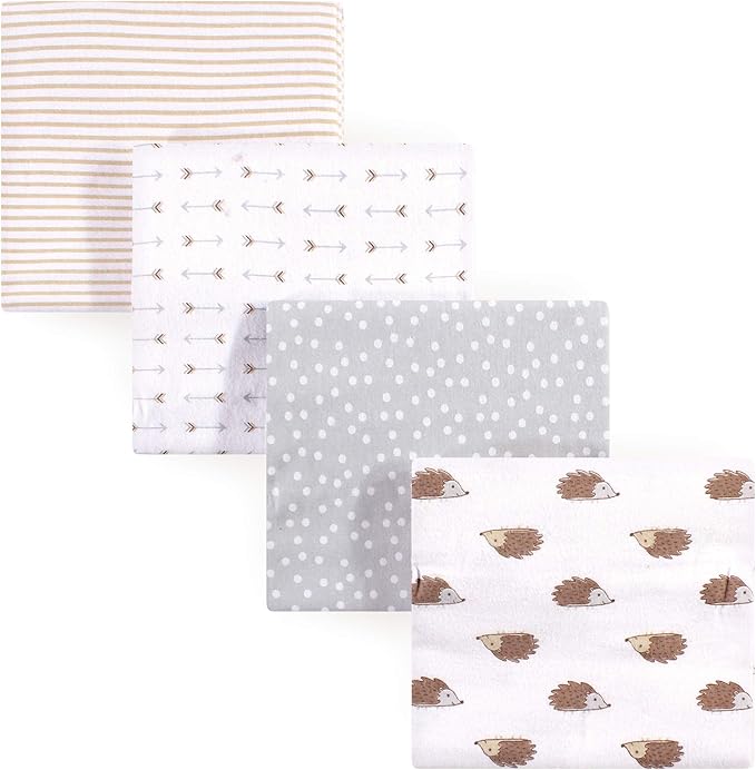 Hudson Baby Unisex Baby Cotton Flannel Receiving Blankets, Hedgehog, One Size