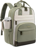 LOVEVOOK Laptop Backpack for Women with Giant Tumbler Holder Pocket,18.4 inch School College Book Bag Nurse Teacher Backpack,Work Travel Backpack Laptop Computer Bag,Pea green-Light yellow-Burlap blue