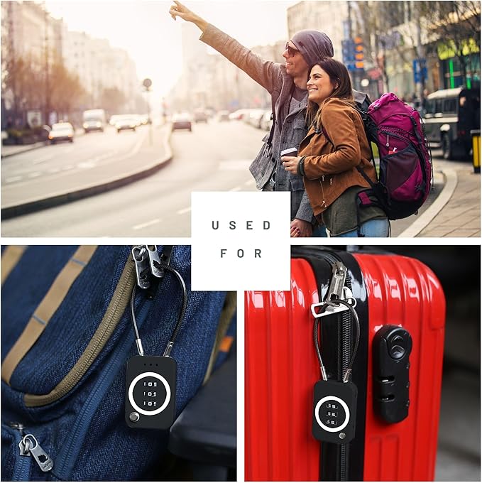 Combo Lock, Premium Cable Lock with Code, Combination Lock for Travel Security, Luggage, Suitcase, Backpack, Anti-Theft (Non-Luminous, Black)