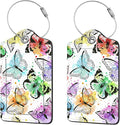 2 Pcs Luggage Tags for Suitcase, Cute Unique PU Leather Travel Bag Tag with Privacy Cover ID Label Address Card and Durable Metal Ring Suitable for Men Women Children Backpack,Colored Butterfly A