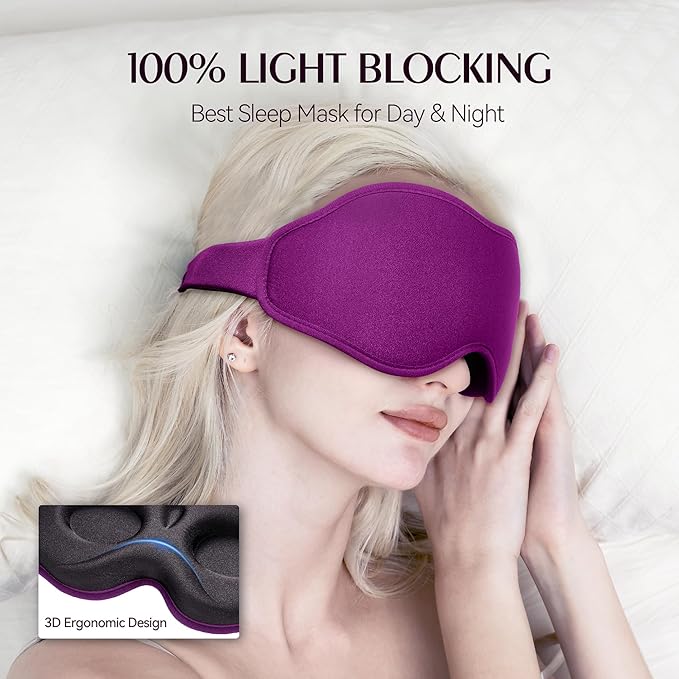Sleep Mask for Lash Extensions - Blackout Eye Cover, 3D Contoured Sleeping Mask for Side Sleeper, Soft Memory Foam, Eye Masks for Travel, Airplane, Night(Cloud Black, Cloud Pink)