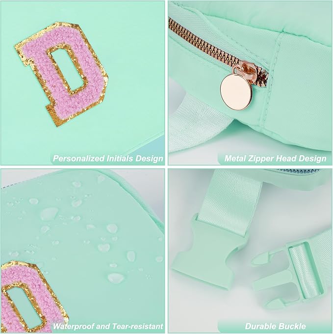 Uygafly Belt Bag Fanny Pack Crossbody Bags with Initials Letter Patch Cute Stuff Birthday Gifts for Teenager Girls Trendy Stuff for Teens | D,Light Green