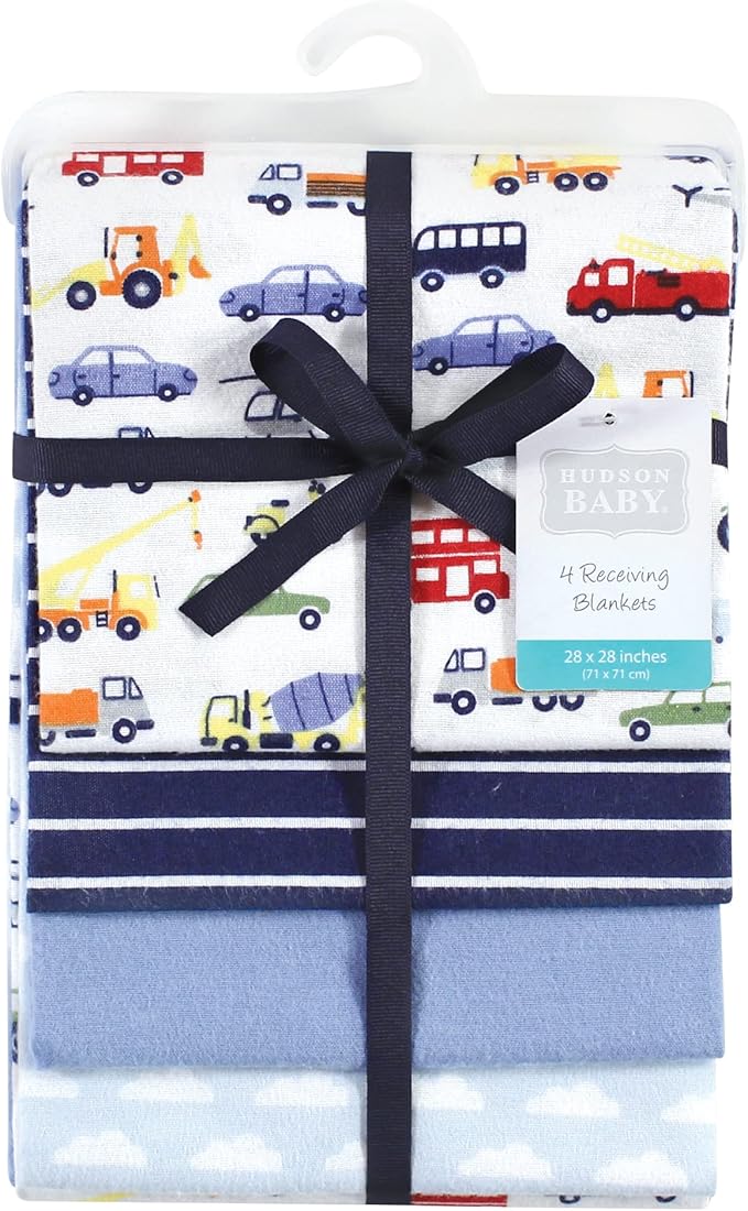 Hudson Baby Unisex Baby Cotton Flannel Receiving Blankets, Colorful Transportation, One Size