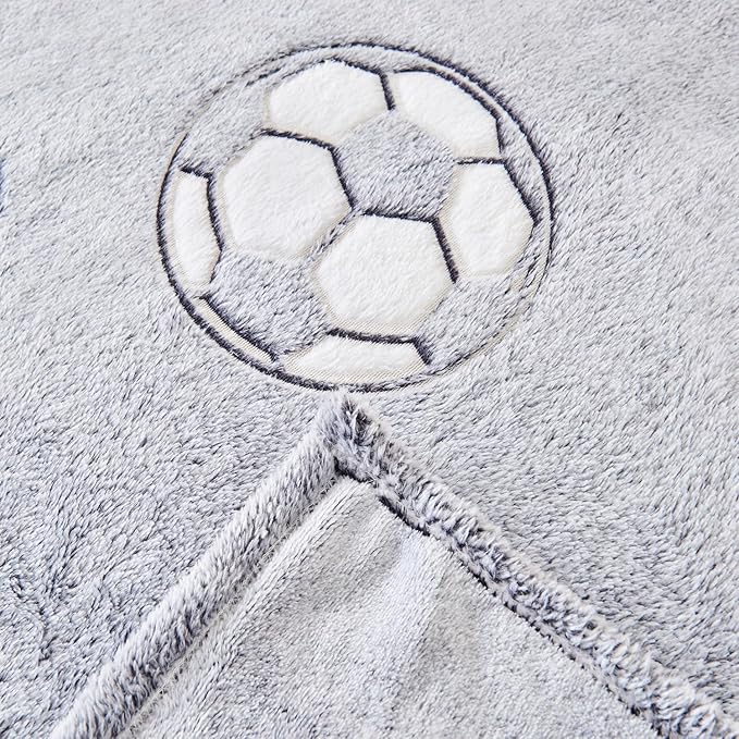 Wajade Soccer Gifts Toys for Boys Girls - Glow in The Dark Soccer Blanket Birthday Christmas Decor for Kids Age 3 4 5 6 7 8 9 10 11 12 Years Old Teens Child Toddler Throw Light Grey 50"x60"