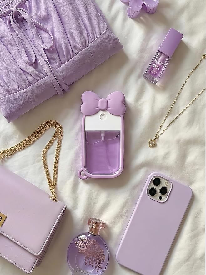 Silicone Bow Case Compatible with Touchland Hand Sanitizer Spray 1 oz (30 mL), Cute Holder with Keychain Clip, Gift for Girls
