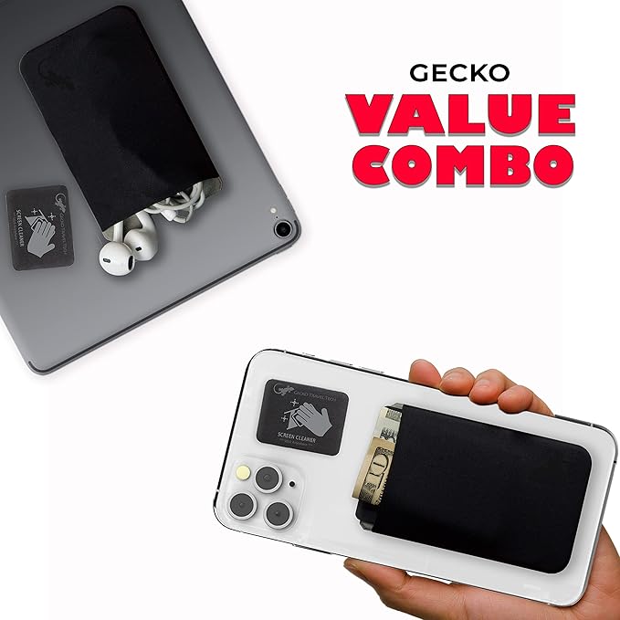 Phone Wallet - Adhesive Card Holder - Cell Phone Pouch - Stick on Lycra Pocket by Gecko - Carry Credit Cards and Cash