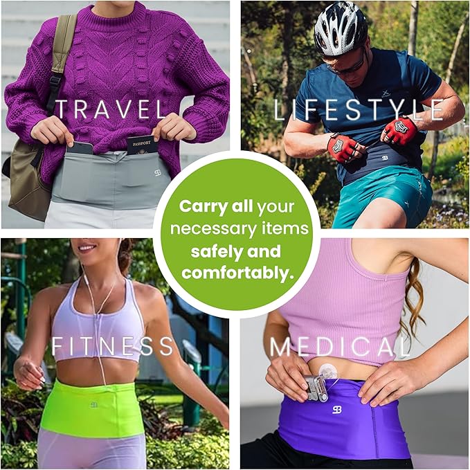 StashBandz Running Belt for Women & Men – No-Bounce Fanny Pack with 4 Secure Pockets & Zipper for Phone, Money & Essentials – Flip Belt Style Design for Running, Travel & Everyday Use