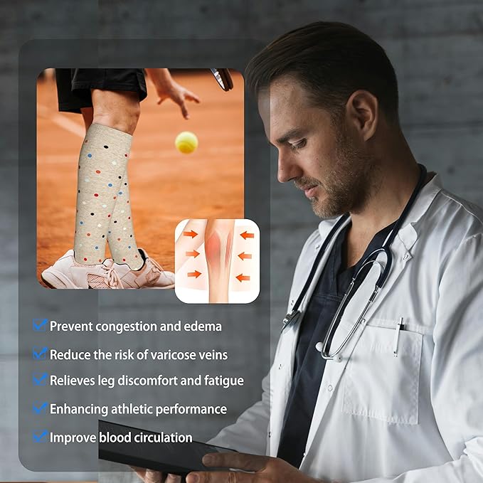 LEVSOX Cotton Compression Socks for Women&Men 20-30mmHg Knee High Cute Support Sock for Nurses Pregnancy Travel