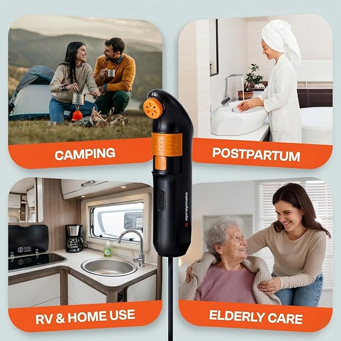 Portable Bidet for Travel & Camping – Electric High Pressure Rechargeable Bidet for Women & Men | 2.5L Bottle | 1300ML/Min Flow | USB-C | 1600mAh Battery | USA Brand – Spray Mate Jumbo (Black)
