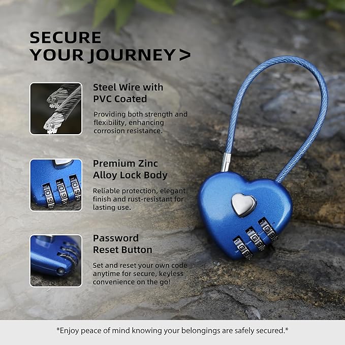 3 Digit Combination Lock, Combo Cable Lock with Code, Small Padlock Combination with Cable, for Luggage, Suitcase, Gym Locker, Backpack Bag Zipper, Cabinet, Mailbox, Outdoor Fence Gate