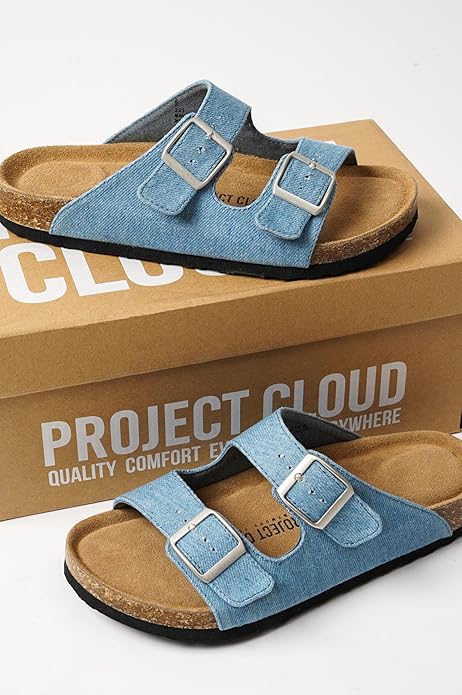 Project Cloud 100% Genuine Leather Flat Sandals For Women 2026 Cork Footbed Womens Sandals with Memory Foam and arch support Vacation Essentials Slides for Women Footwear (Venita)