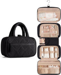 Marscamd Travel Toiletry Bag for Women with Hanging Hook, Puffy Makeup Organizer with Brushes Slots for Bathroom, Shower and Beauty Essentials, Black