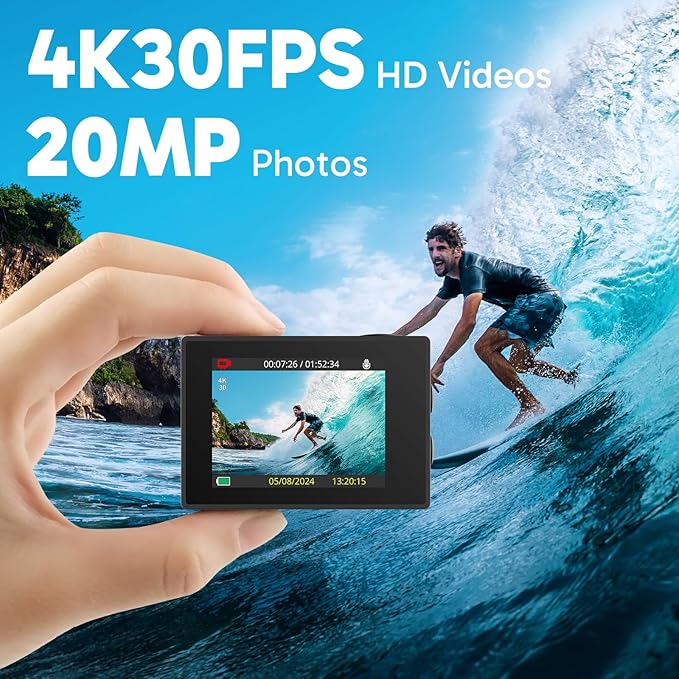 AKASO EK7000 4K30FPS 20MP WiFi Action Camera with EIS Ultra HD 131FT Waterproof Underwater Camera Remote Control 4X Zoom Support External Microphone Blue