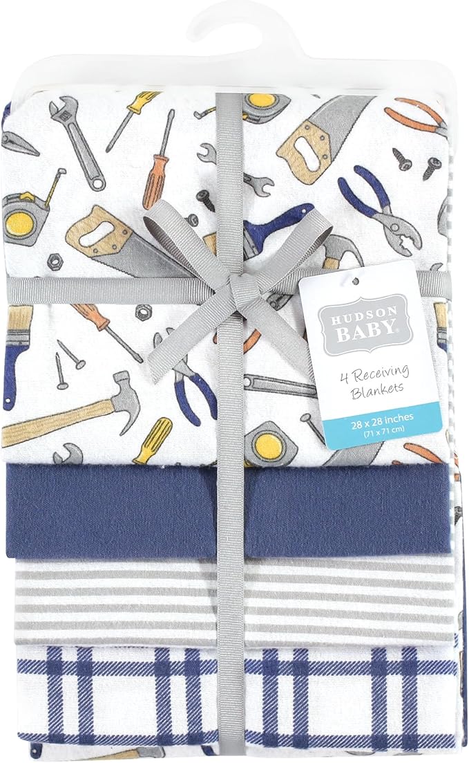 Hudson Baby Unisex Baby Cotton Flannel Receiving Blankets, Construction Work, One Size