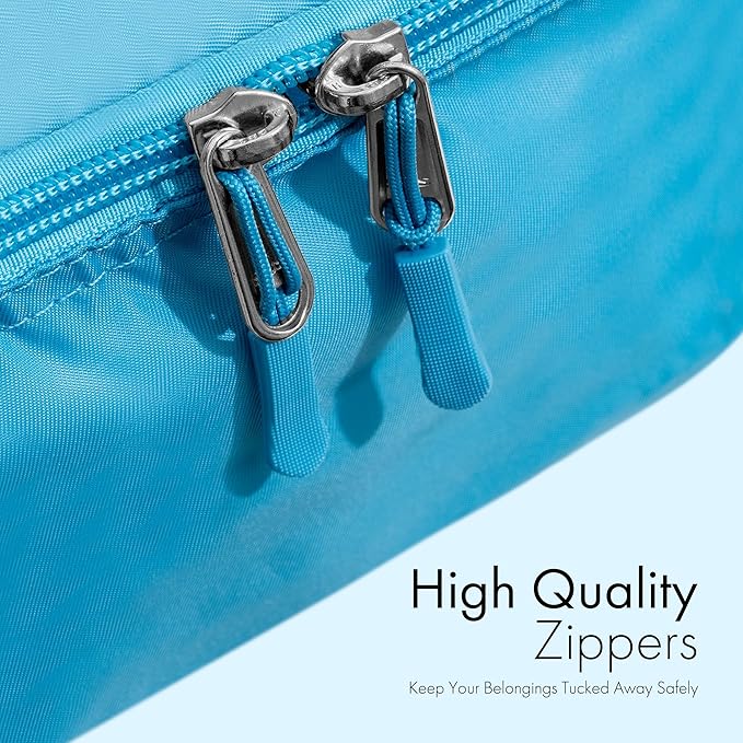 (Not Made In China) Packing Cubes For Travel, Luggage and Suitcase Organizer Bags, Carry On and Backpack Space Savers, Lightweight Waterproof Nylon, 8pc Set, Blue