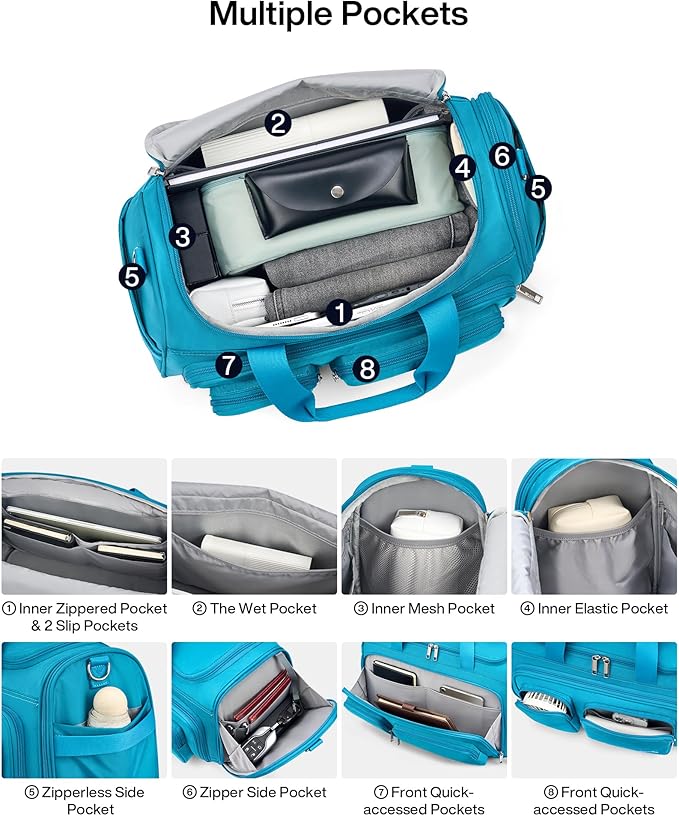 MILADA Underseat Carry On Luggage Bags for Travel Lightweight Foldable Carry On Bags for Airplanes Small Duffle Bag for Men Women TSA Approved Underseat Bag Travel Tote Bags, Caribbean Blue