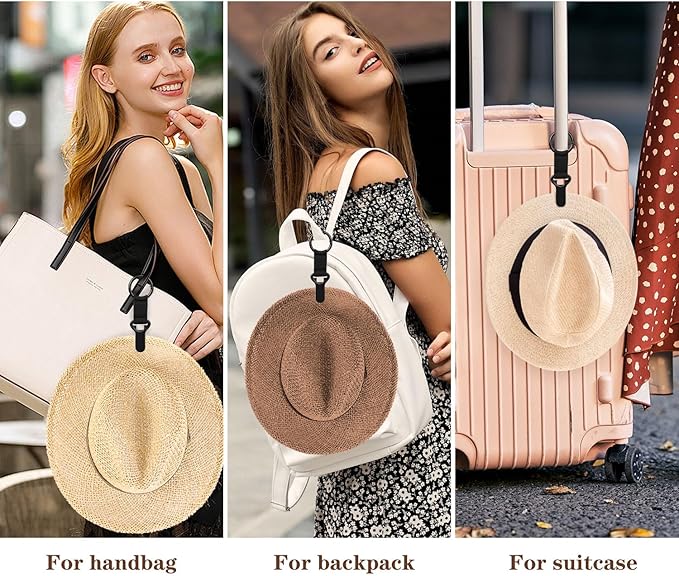 Niveaya Hat Clip for Travel on Bag - 3 Pack, Vacation Beach Cruise Essentials Accessory for Travel Handbag Backpack Luggage, Securely Hold to Keep Hat Shaped, Hands-Free, 3Pcs Black