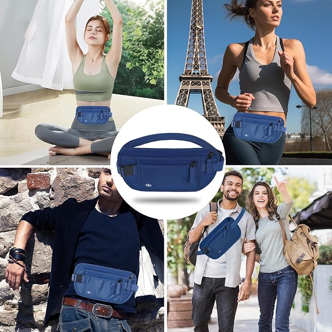 Money Belt for Travel, RFID Blocking, Hidden Money Belt, Passport Holder for Travel (Dark Blue)