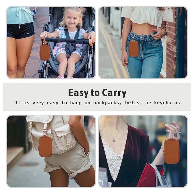 Hand Sanitizer Spray Case, Hand Sanitizer Holder Zippered Pouch, Cute Fashion Accessory with Snap Hook for Glow Mist and Power Mist 1FL OZ, Caramel