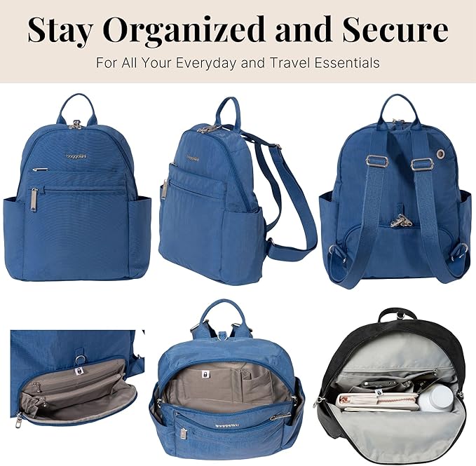 Baggallini Securtex® Anti-theft Vacation Travel Backpack 10x13 Slash-Resistant Nylon Daypack w/RFID