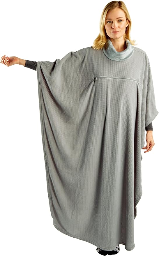 Go Travel Deluxe Wearable Blanket, Cozy, Fleece Blanket for Comfortable Rest in Airplane, Bus, Car, and Train, Doubles as Pillow and Lumbar Support, Packs in with Luggage, Travel Essentials, Gray
