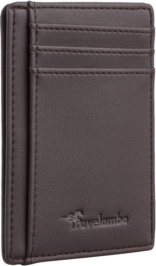 Travelambo Front Pocket Minimalist Leather Slim Wallet RFID Blocking Medium Size