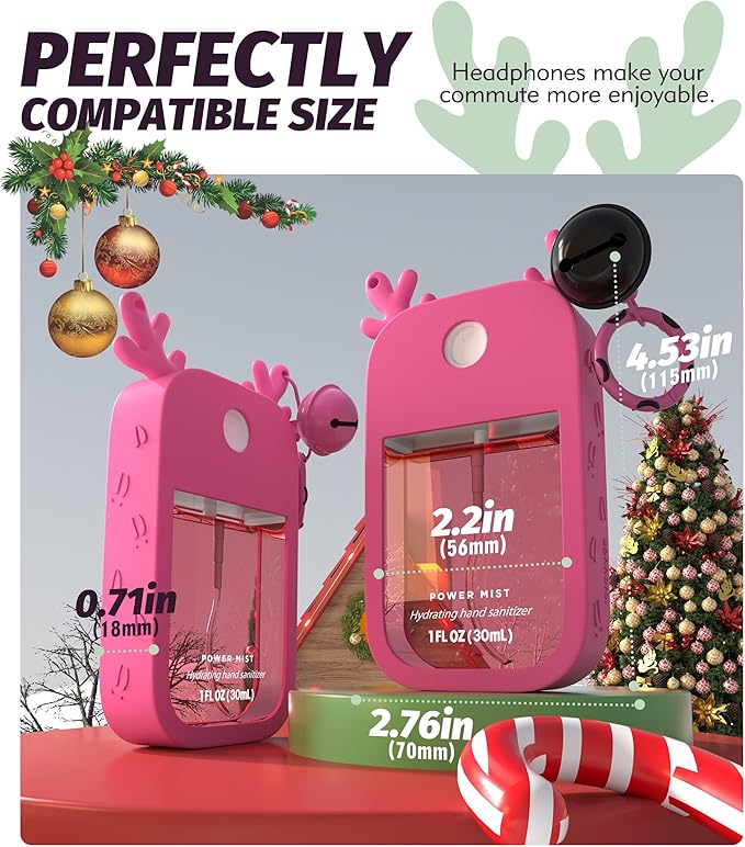 Sonnorel 1 Pack Elk Silicone Case Compatible with Touchland Hand Sanitizer Spray (Fit for 1 FL OZ/30 mL Ver), Portable keychain, Small Bell, Cute Deer Antlers (Rose Pink)