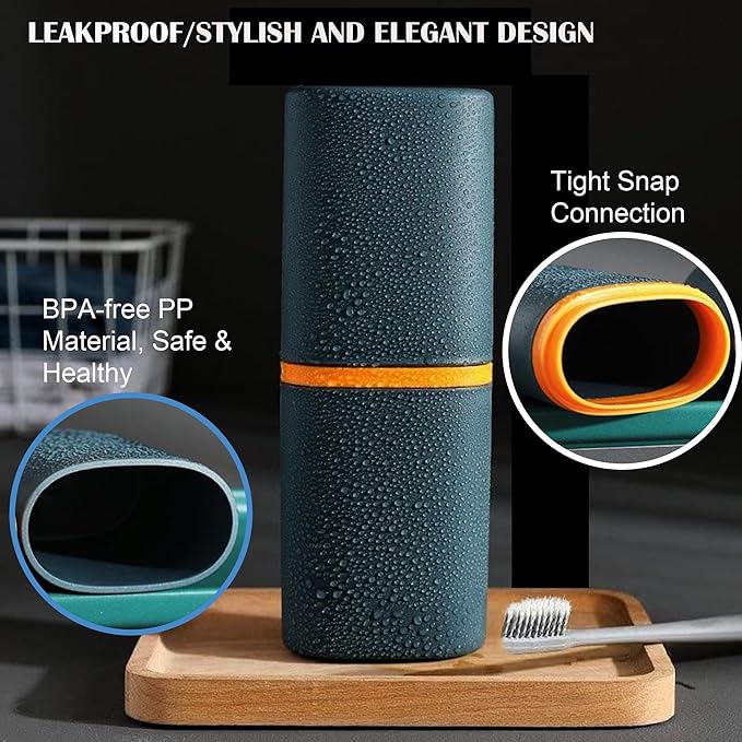 Travel Toothbrush Case, 2-in-1 Toothbrush and Toothpaste Travel Case with Rinse Cups, Portable Dustproof Covered Toothbrush Holder for Camping Business Trip School Gym