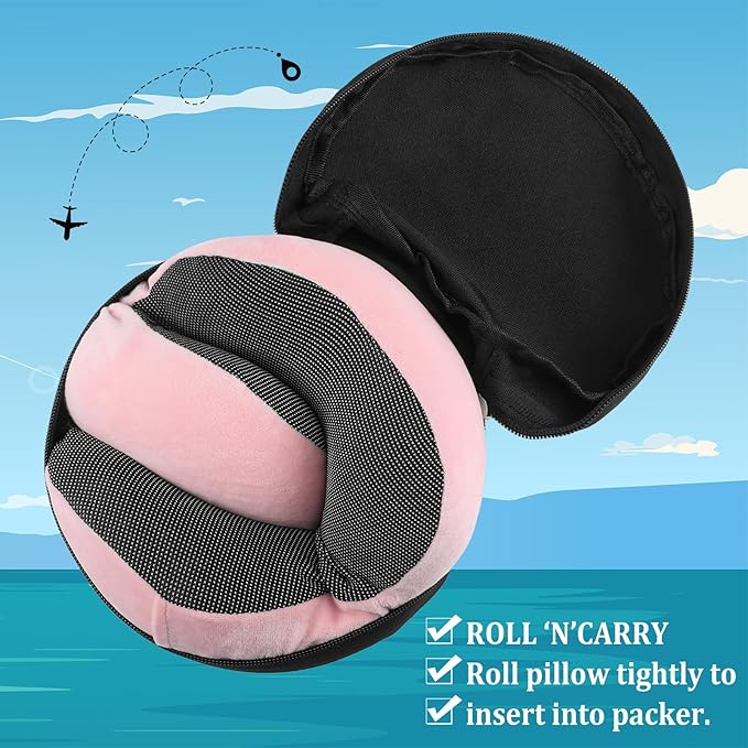 1 Pcs Travel Neck Pillow Bag Compact Travel Neck Carrying Case Bag for Airplane Train Journey Quick Release Clasp Attaches to Luggage Purse Backpack, Pillow Not Included (Black)
