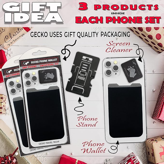 Phone Wallet - Adhesive Card Holder - Cell Phone Pouch - Stick on Lycra Pocket by Gecko - Carry Credit Cards and Cash