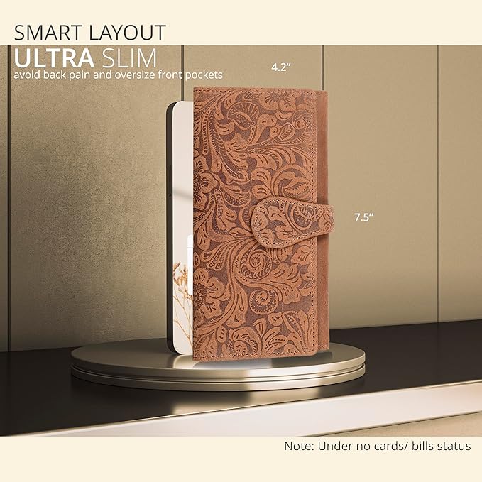 Real Leather Women Wallet Leather with RFID Blocking -Trifold Card Holder Designer Ladies Clutch with ID Window Wallets