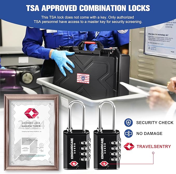 Kinghardcase 2 Pack TSA Approved Gun Locks, 4 Digit Combination Locks for Gun Case, Ammo Box, Rifle Bag, Luggage, Durable Resettable Locks with Locking Hook, Zinc Alloy, Travel Security