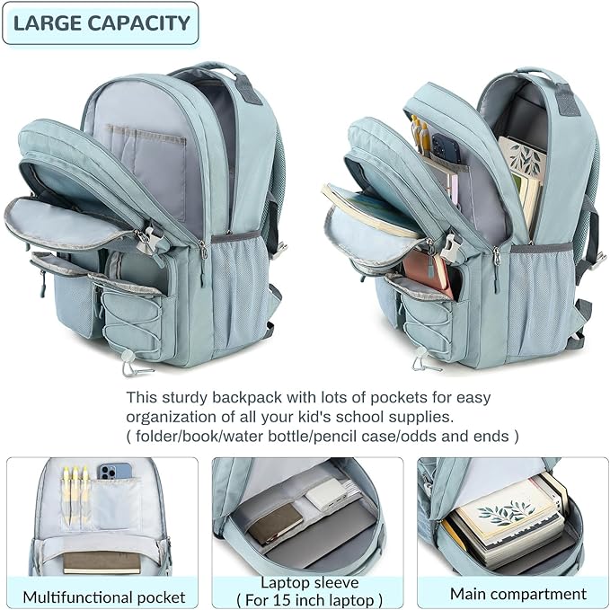 Lohol Multi-Pocket Backpack for School College Travel, Heavy Duty Big Bookbag with 15.6 inch Laptop Compartment (Navy Geometry