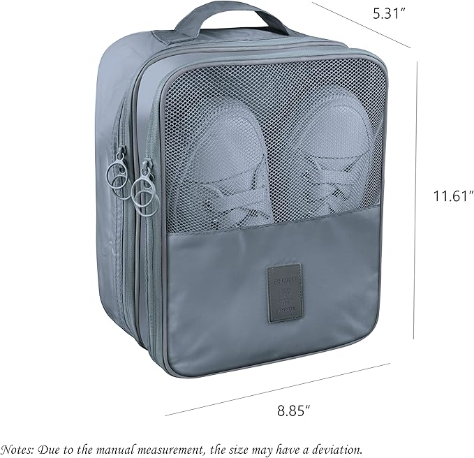 Travel Shoe Bag Waterproof Shoe Organizer Bag Holds 3 Pair of Shoes Shoe Packing Cube for Suitcase Travel and Daily Use Storage Pouch with Handle (Grey)