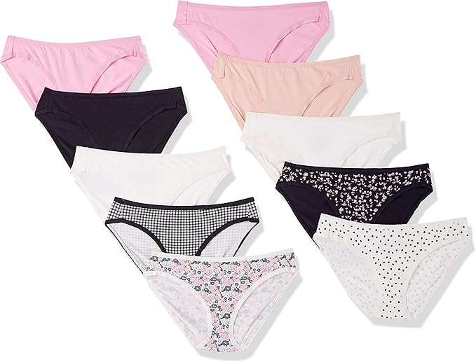 Amazon Essentials Women's Breathable Cotton Bikini Brief Underwear with Full Coverage, Multipacks