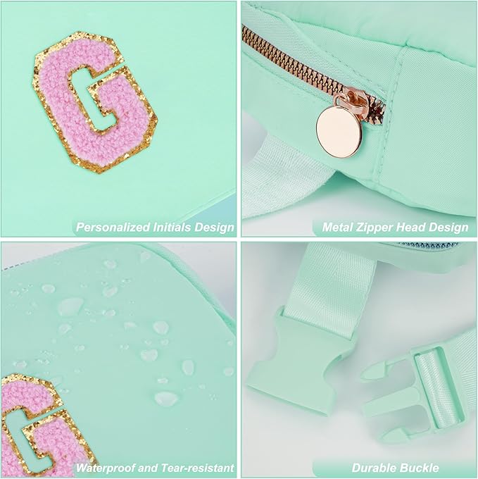 Uygafly Belt Bag Fanny Pack Crossbody Bags with Initials Letter Patch Cute Stuff Birthday Gifts for Teenager Girls Trendy Stuff for Teens | Light Green,G