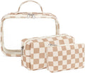 Bluboon 3Pcs Makeup Toiletry Bag for Women, Clear Packing Cubes Cosmetic Bag for Travel Women With Zipper Travel Essentials (Corduroy Checkered)
